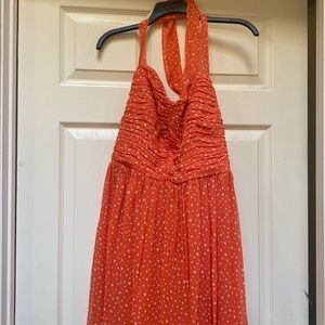 NWT 100% silk coral polka dot dress